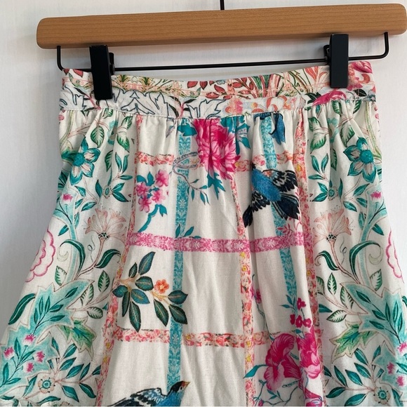 Hemant and Nandita Cotton High Waist Printed Midi Skirt Slit Tiered Colorful XS - Picture 7 of 13